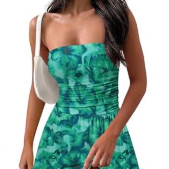 Strapless Green Floral Sundress - Elegant Summer Dress - Picture 2 of 4